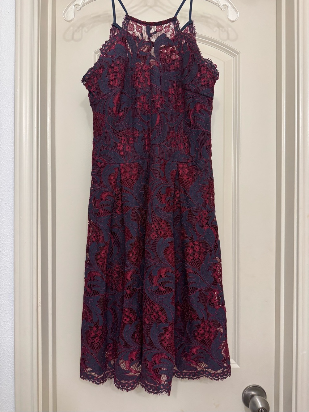 Francesca’s Navy & Burgundy Lace Dress